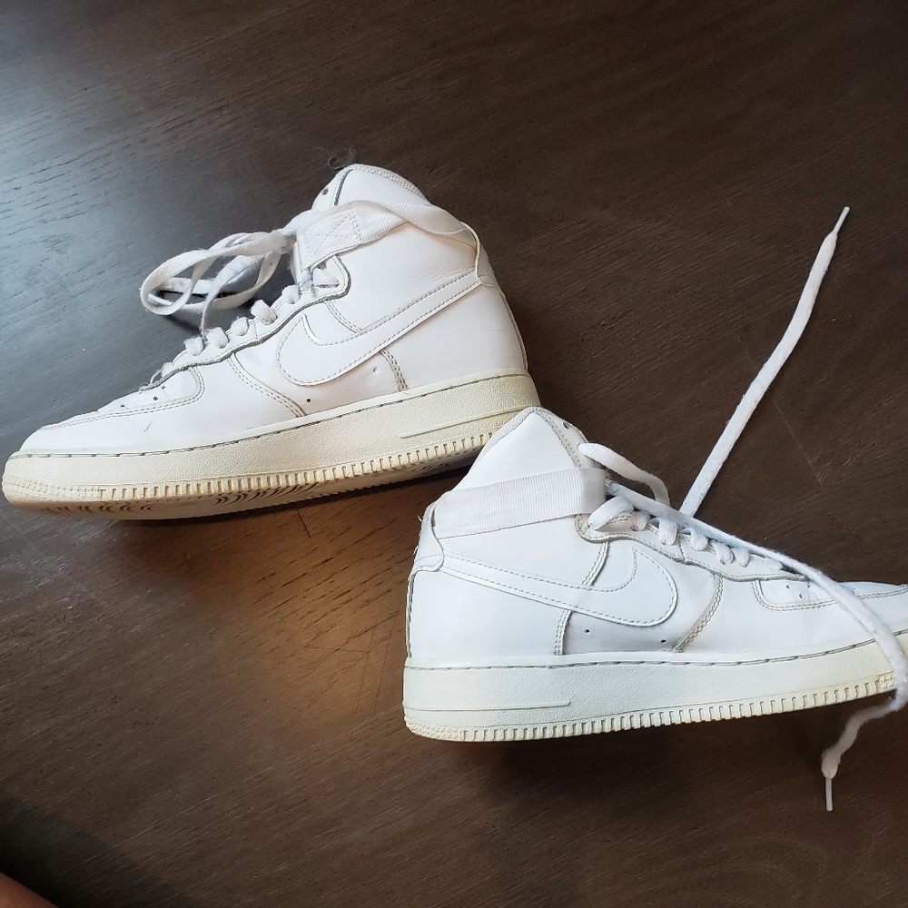 All White Nike Air Force Ones High Tops 6.5Y